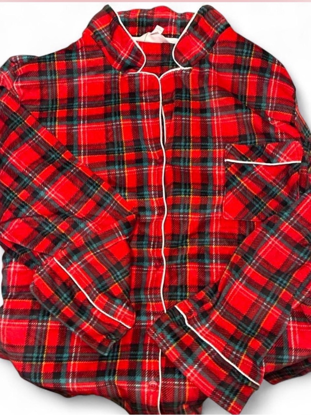 Secret Treasures Red Plaid Pajama Top with White Piping Set